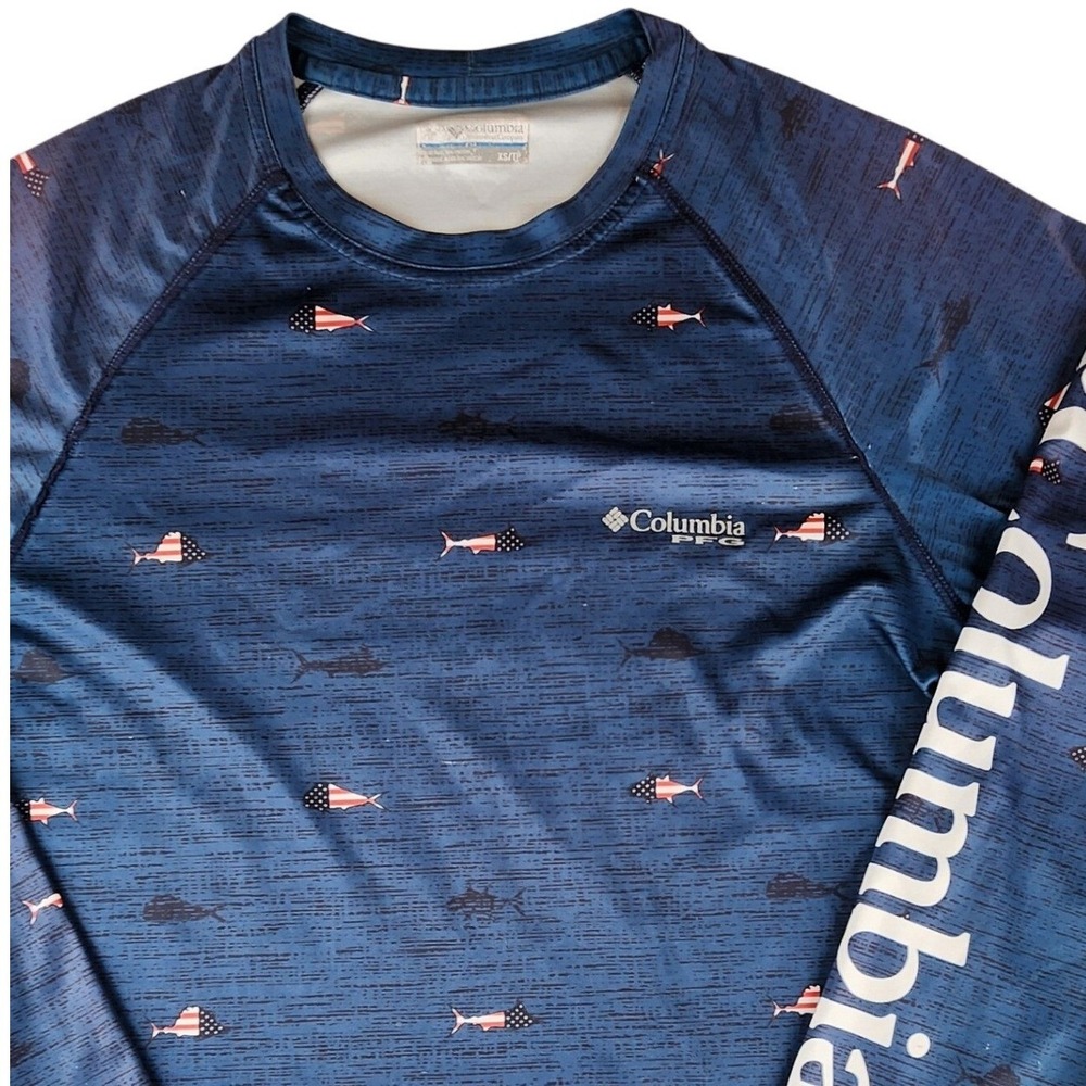 Columbia PFG Terminal Tackle Mens Long Sleeve Fishing Shirt Navy Blue Marlin XL